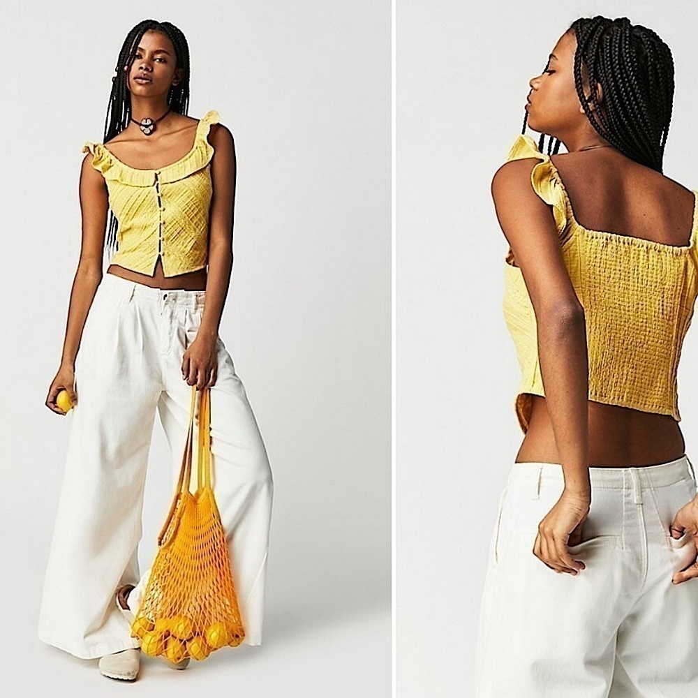 NWOT Free People, Riviera Lace Tank, Large in Yellow